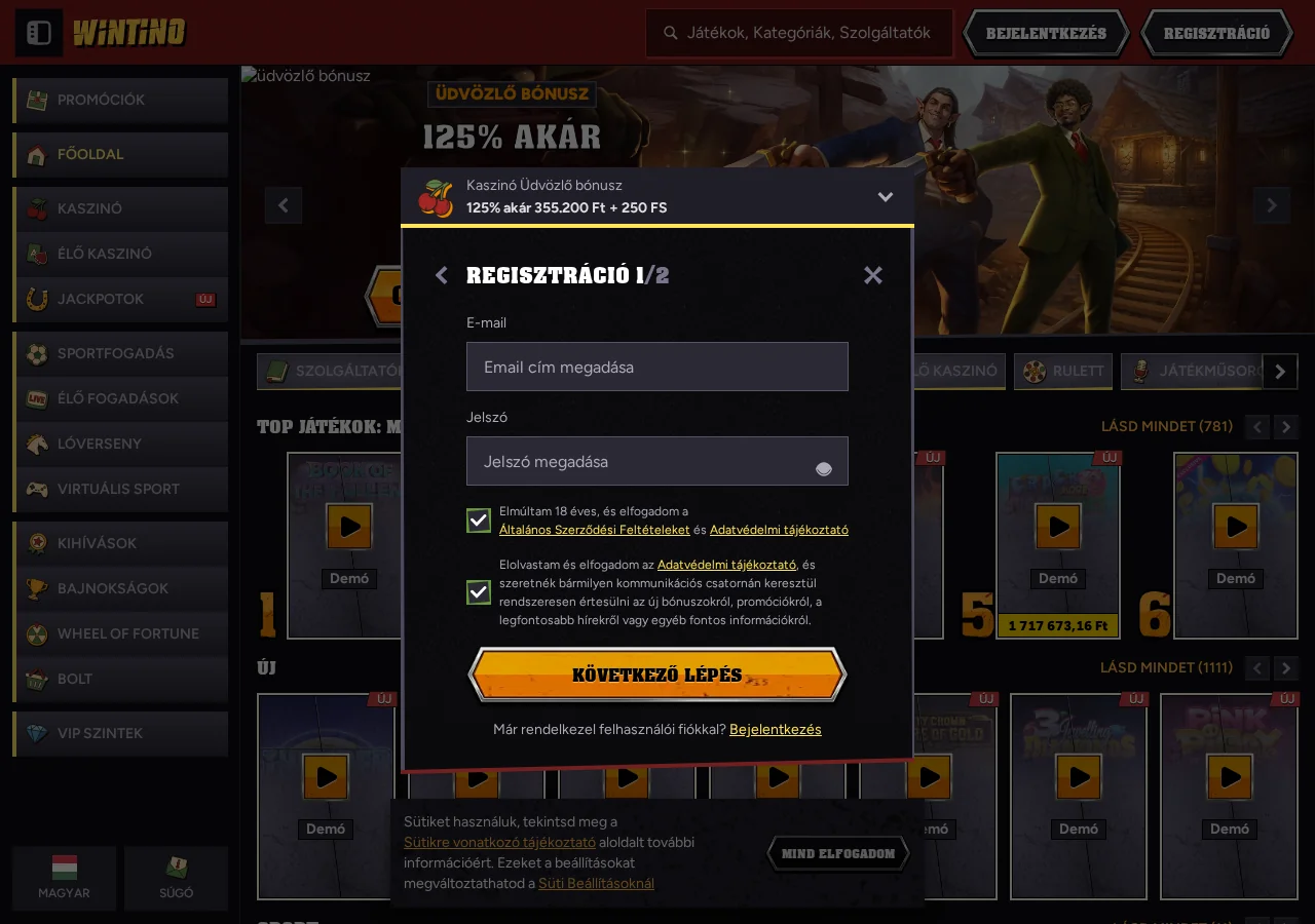Wintino account registration login